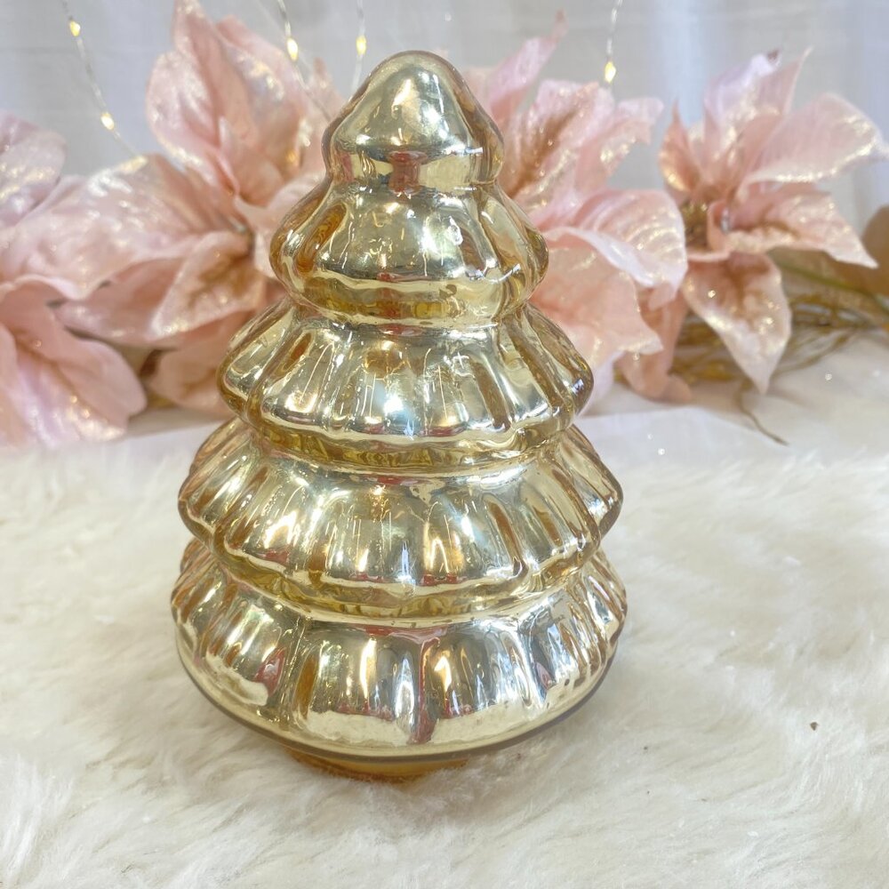 Bella Lux Christmas Led Light Up Gold Mercury Glass Tree 6.5" Village Decor New